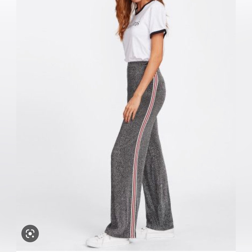 SheIn Glitter Track Pants High Waisted Racing Stripes size S
